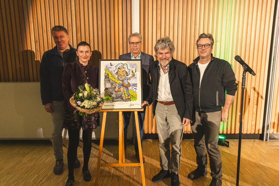 v. l. Robert Lnarz, Diane Messner, Prof. Dr. Hans Reiner Schultz, Reinhold Messner, Michael Apitz