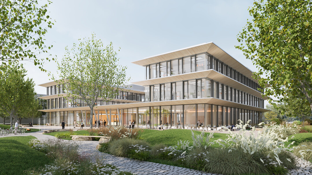 Fr eine angenehme Arbeitsatmosphre knnen um den Neubau Grnflchen entstehen.