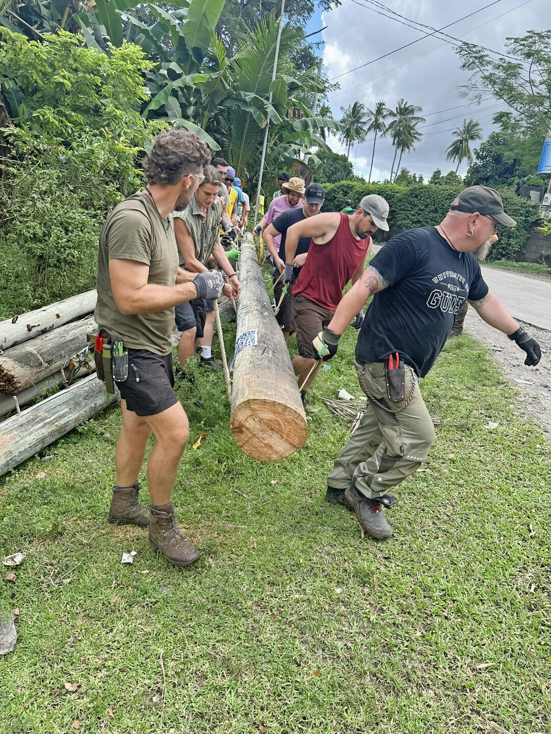 Die massiven Tropenholzstämme sollten die Basis für eine Brücke geben.