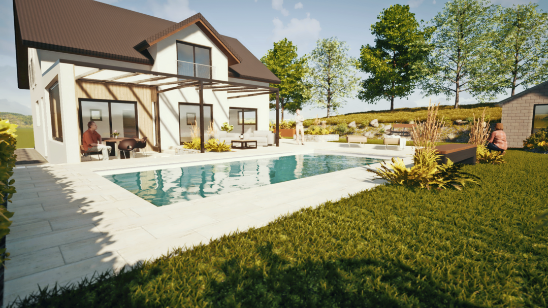Als Planungs- und Ausfhrungsbetrieb kann Freiraum Schmid die geplanten Anlagen  hier als 3D-Rendering  auch bauen.
