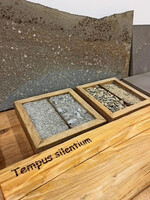 Im „Kreativraum“ gibt es eine reiche Bemusterung – auch die typische Grauwacke mit Versteinerungen.