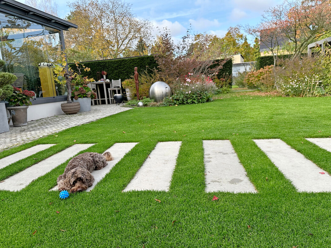 Viele Pflanzen, auch im Kbel, machen den Garten wohnlich.