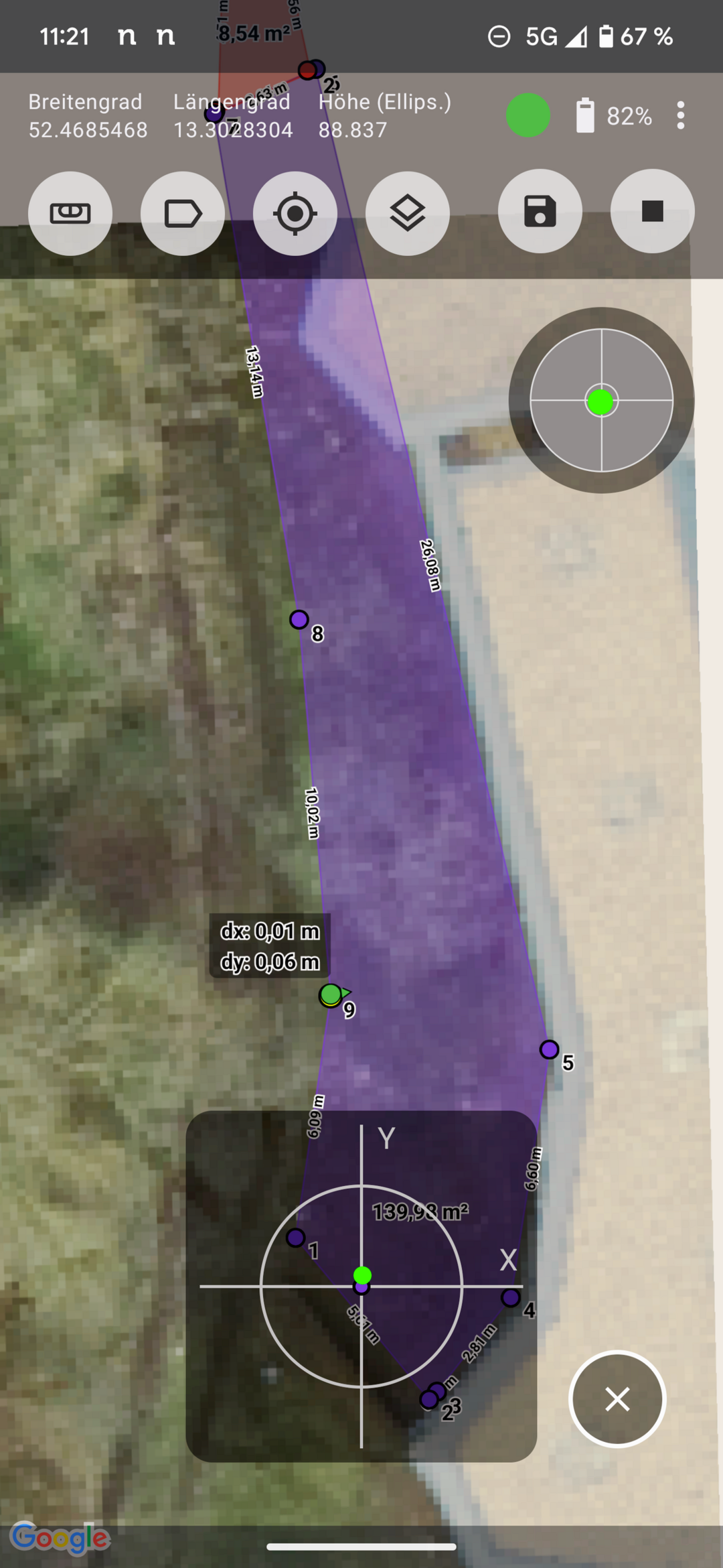 Ein Fadenkreuz in der App hilft, Aufmaßpunkte zu lokalisieren.
