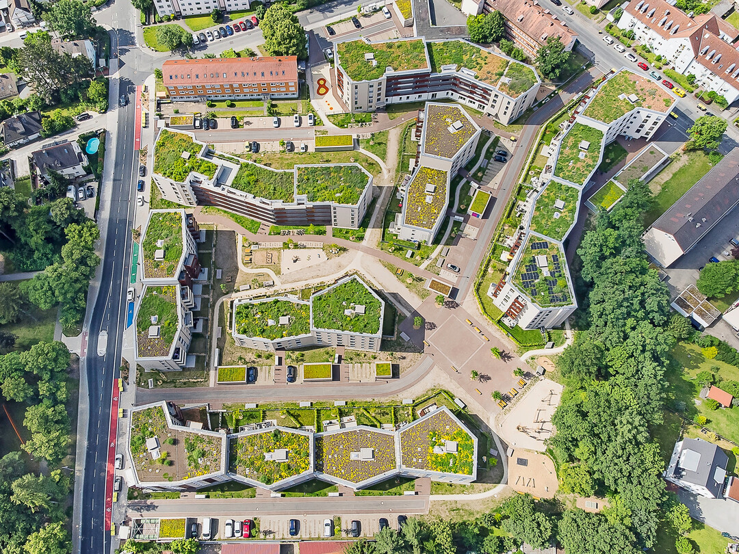 Quartier Krgelpark in Stein bei Nrnberg. Zeitgeme Quartiere  klimaresilient vom Stadtboden bis zu den Dchern
