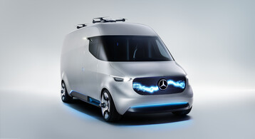 Mercedes-Benz Vision Van - Exterieur. Mercedes-Benz Vans entwickelt sich vom reinen Fahrzeughersteller zum Anbieter kundenorientierter Gesamtsystemlsungen. Im Foto die voll-elektrische Studie Vision Van, die zur Nutzfahrzeuge IAA 2016 der ffentlichkeit prsentiert wurde. 