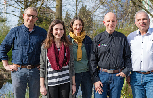 Achim Becker (GaLaBau Becker, Zuzenhausen), Theresa Kohlru (LVG), Ellen Becker (Vorstandsmitglied VGL BW), Alexander Prell (LVG), Achim Off (Bietigheimer Gartengestaltung, CEO Garla Group)