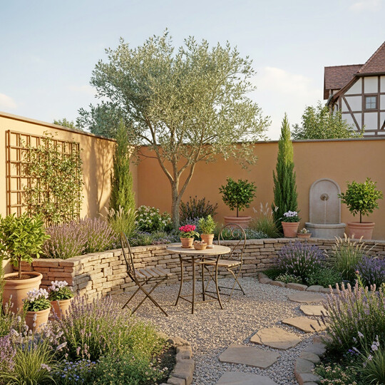 Mediterraner Garten, mit einem Prompt und dem Tool Nanobanana generiert