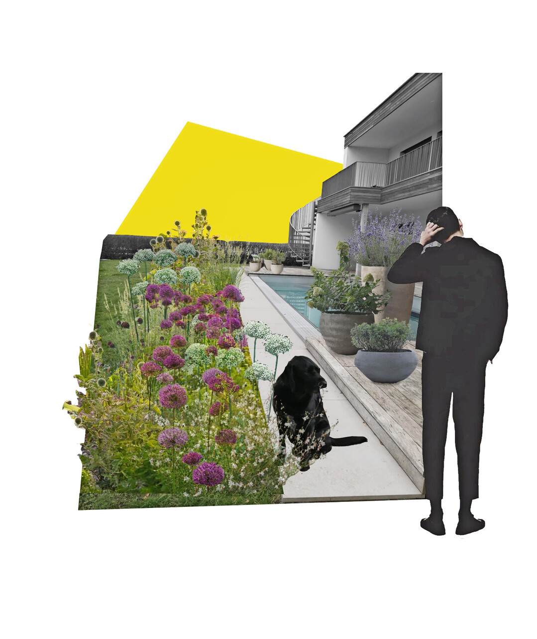 Visualisierung eines Hausgartens im Landschaftsarchitektur-Look