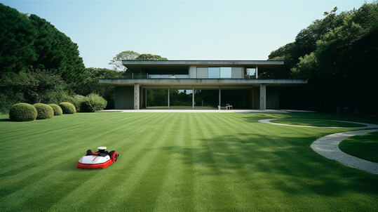 Den Rasen in einem Privatgarten h�lt dieser M�hroboter von Kress in Schuss. Der Hersteller schickt seine Maschinen auch auf gro�e Gr�nfl�chen.