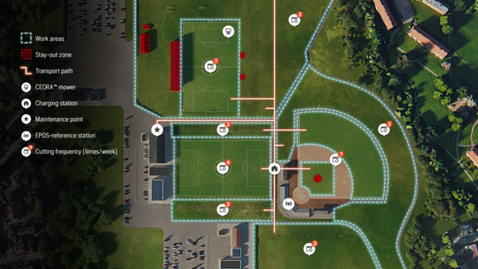 Die verschiedenen Arbeitsbereiche und M�hzyklen eines Ceora-Automowers lassen sich bequem per Smartphone-App einprogrammieren.