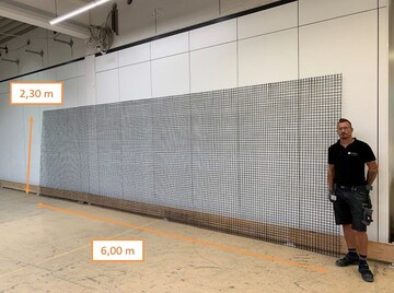 Das solidian CARBONGRID hat Standardabmessungen von 2,30 m x 6,00 m.