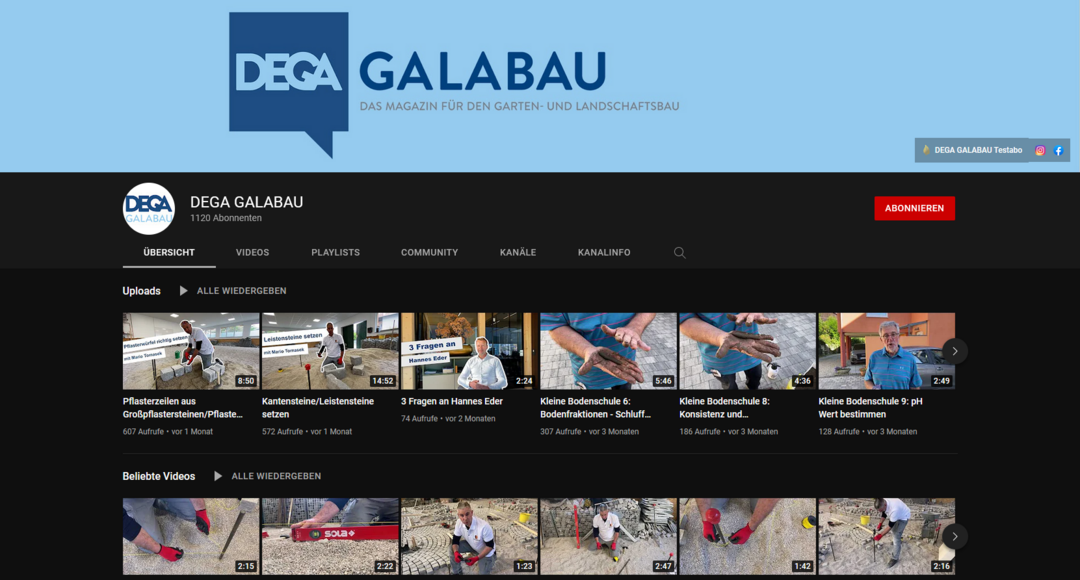     Screenshot des DEGA GaLaBau YouTube Kanals