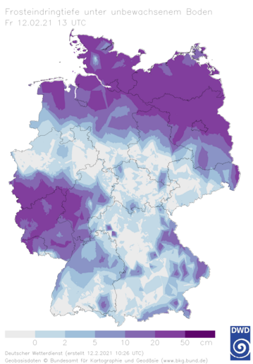 Frosteindringung bei unbewachsenem Boden