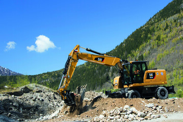 Ab sofort mit Blauem Umweltengel fr Ihre geringen Lrm- und Abgasemissionen: Die Cat Mobilbagger M318F, M320F und M322F sowie die Cat Umschlagbagger MH3022 und MH3024.