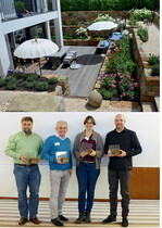 Reinhard Wahlers (Wahlers Gärtner von Eden aus Scheeßel Gewinner Gartenraum), Fritz Goroncy (Goroncy Gärtner von Eden aus Drensteinfurt Gewinner Wassergarten), Claudia Schaaf (Beran Gärten GmbH & Co. KG aus Neu Wulmstorf Gewinner Badegarten) und Dirk Teske (Lebendige Gärten Lüdemann und Teske GbR aus Eberdingen-Hochdorf Gewinner Hausgarten)