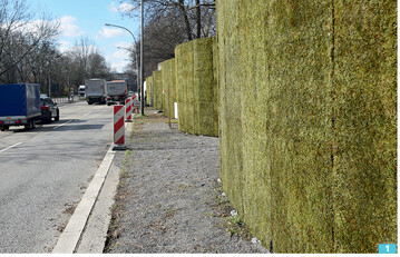 Die Strae am Stuttgarter Neckartor ist der am hchsten von Feinstaub belastete Ort Deutschlands (nach Messungen). Hier steht nun die Mooswand zum Test.