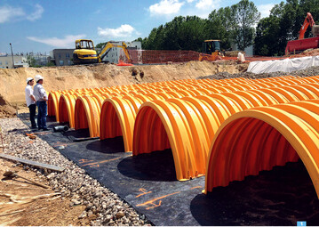 Die Rigolentunnel-MC3500 von Birco speichern groe Wassermengen zwischen.