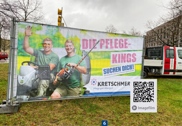 Image ist alles: Baustellenplakate und ein neuer Film (QR-Code) werben fr das Unternehmen.