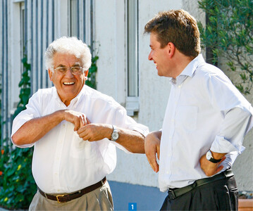 Das ist schon ber zehn Jahre her: Firmengrnder Volker May (l.) mit seinem Sohn Christoph.