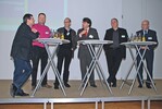 Abschlussdiskussion mit den Kurzreferenten (von links): Roland Schmidt (Oberfinanzdirektion Karlsruhe), Frank Dahl (Gartenkontor in Leonberg), Matthias Lill (Landschaftsarchitekt, Köln), Moderator Prof. Martin Thieme-Hack, Egon Schnoor (Turner Garten- und Landschaftsbau in Syke) und Ulrich Hageman (MBN Bau in Georgsmarienhütte)