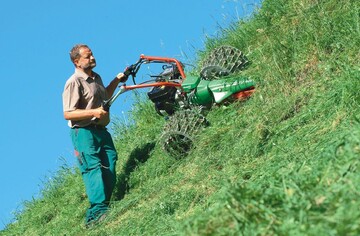 Wiesengras am Steilhang mhen, diese typische Aufgabe eines Balkenmhers erfllt der leichte Rapid Rex besonders gut