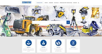 Der Baumaschinenspezialist eberle-hald berrascht auf seiner neuen Website mit kunstvollen Zeichnungen von Grobaumaschinen und Baugerten.