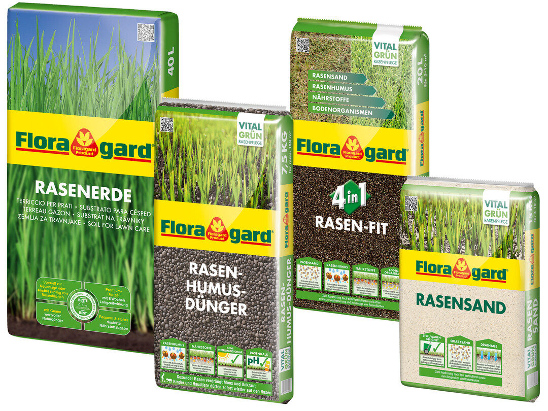 Die Floragard Vital Grn Rasenpflegeserie eignet sich zur Pflege, Ausbesserung und Neuanlage der Grnflchen.