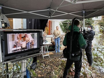 Schnee und Minusgrade herrschten bei den Dreharbeiten zum Imagefilm der Initiative Grn in die Stadt Mitte November 2021 in Mnchen. 