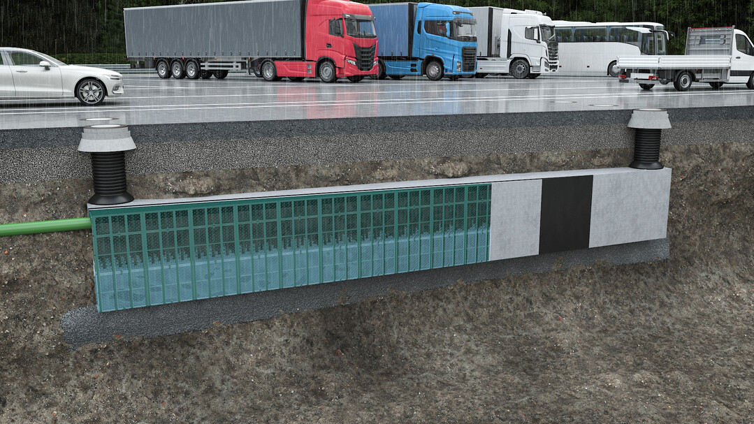 Die Rigolenfllkrper Rigofill inspect von Frnkische lassen sich flexibel nutzen  zur Versickerung, Rckhaltung oder Speicherung von Regenwasser in Verbindung mit einem Spezialvlies