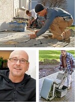 Ein Unternehmen mit Zukunft: Dario (18, oben links) und Chris (27) treten in die Fußstapfen der beiden Firmengründer Livio Coduri (unten links) und Lukas Ammann (unten rechts, mit Acosim-Schwammputzmaschine)