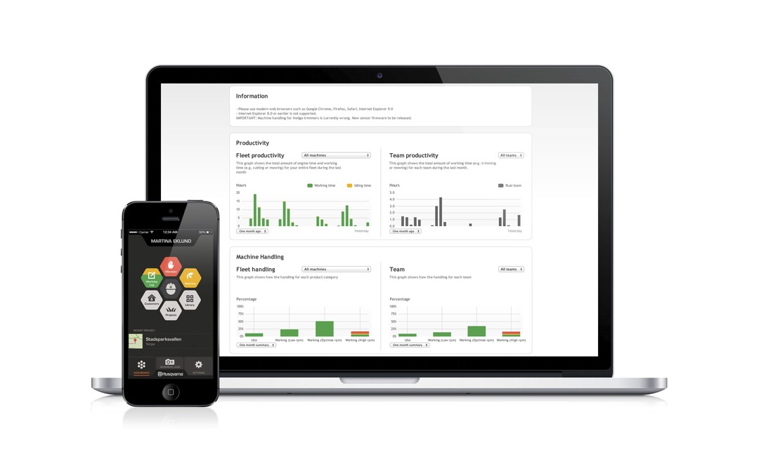 Das Husqvarna Fleet Services Dashboard und die iPhone App