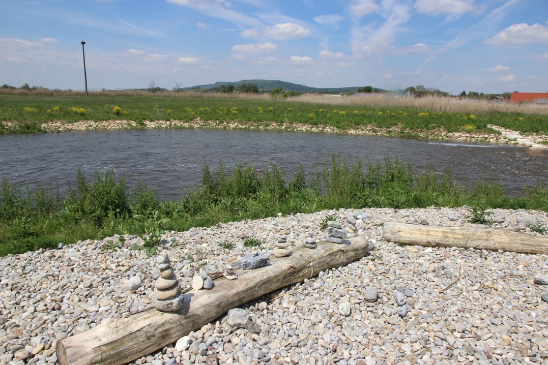 Grenzenlos im wahrsten Sinn des Wortes ist die Wassertrdinger Gartenschau - der Blick hinaus in die Landschaft wird durch keinen Zaun unterbrochen. Im Hintergrund der landschaftsprgende Hesselberg.