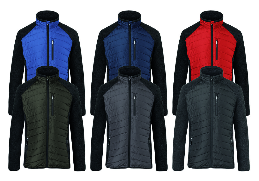 Die Hybridjacke mit wattiertem Innenfutter im Rumpfbereich und hochschlieendem, mit Strickfleece gefttertem Kragen ist ideal fr die bergangszeit.