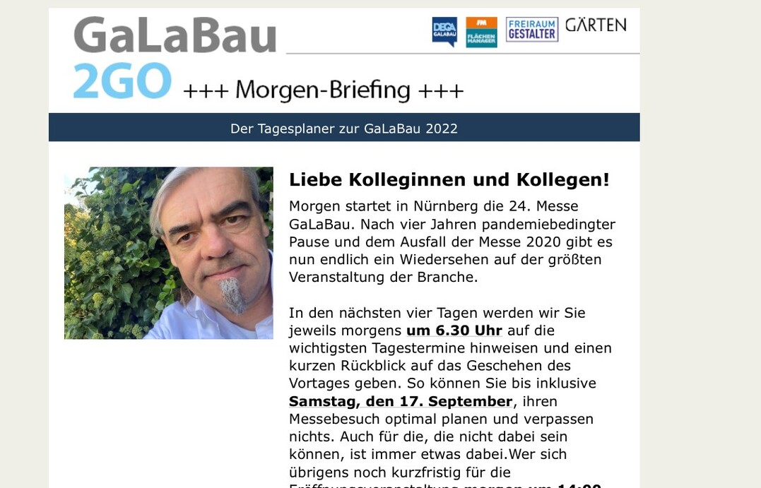 Ab heute läuft das Morgen-Briefing zur GaLaBau-Messe.