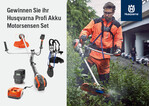 Mit dem Ausfüllen und Absenden des Formulars unter www.husqvarna.com/de/demopark melden Sie sich für den Husqvarna-Newsletter an und nehmen an der Verlosung eines Profi-Akku-Motorsensen-Sets teil (mit Motorsense, Ladegerät, Akku und Tragegurt, Gesamtwert: 1657,98 €).
Aktionszeitraum: 22. bis 24. Juni 2025.
Teilnahmebedingungen: Wohnsitz in Deutschland; älter als 18 Jahre. Husqvarna-Stand: D-402