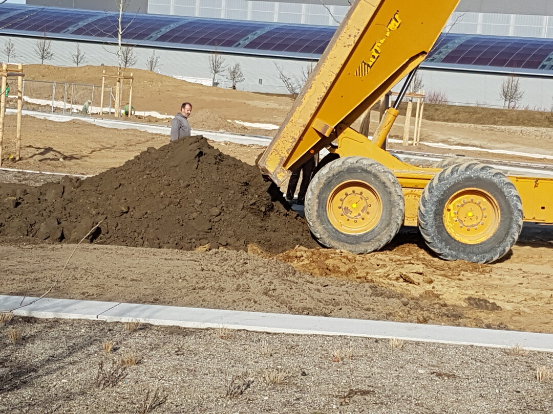 Vor dem Auftrag von Oberboden wird der Untergrund grndlich vorbereitet und ein Planum erstellt.