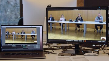 Beim virtuell durchgefhrten Finale des STIHL CUTTING EDGE AWARDS prsentierten die Studierenden ihre Ideen vor der Jury bestehend aus (v. l.): Dr. Michael Prochaska, Selina Stihl, Anke Kleinschmit sowie Dr. Tim Gegg. 