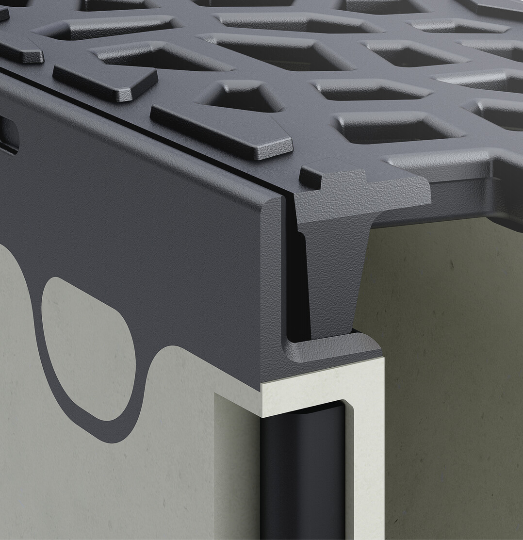 Materialgleichheit bei Kantenschutz und Rosten  Variante Guss mit Voronoi-Rost