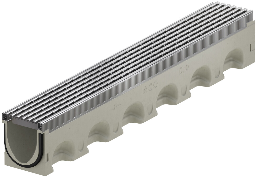 Die Entwässerungsrinne der neuesten Generation: Aco Drain Multiline NX aus Nexite mit Kantenschutz Stahl verzinkt und Längsprofilrost
