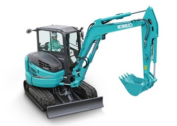Der neue Kobelco SK58SRX-7 ist auf 
dauerhaft hohe Arbeitsleistung in Aushub 
und Anbaugerte-Betrieb ausgelegt.
