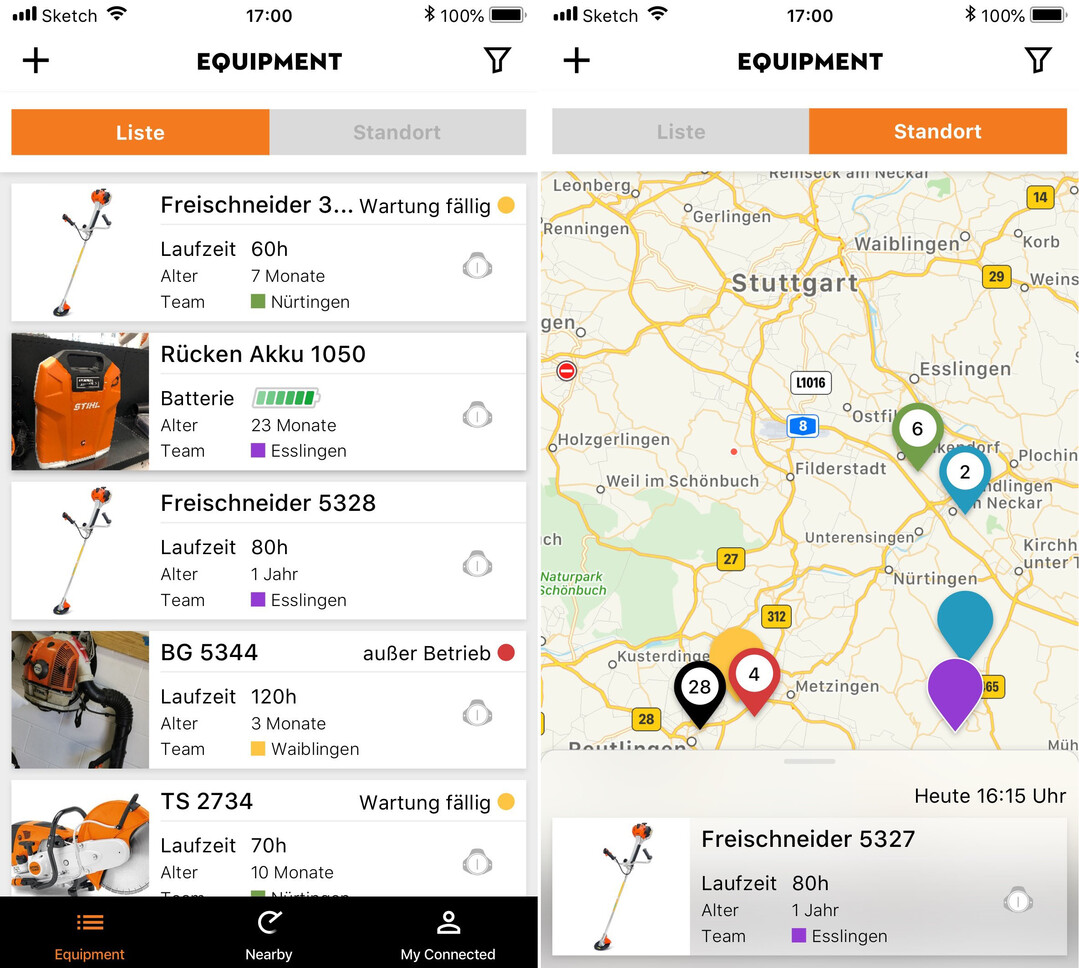 Profis aus Galabau und Kommunen k�nnen im STIHL connected Portal alle relevanten Informationen zur Planung und Organisation ihrer Aktivit�ten und Eins�tze anlegen und diese schnell und �bersichtlich abrufen. Au�erdem bietet die auf dem Smartphone oder Tablet installierte STIHL connected App einen schnellen �berblick �ber die Ger�tedaten oder den Standort.
