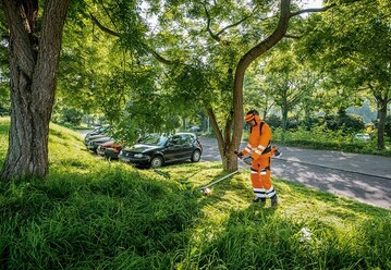 Das neu entwickelte Grasschneideblatt STIHL GrassCut 250-32 besitzt eine spezielle Zahngeometrie. Diese reduziert das Aufschleudern von am Boden befindlichen Gegenstnden, wie zum Beispiel Steinchen, Split, Metall oder auch Glas, und senkt zugleich die Schallemissionen. 