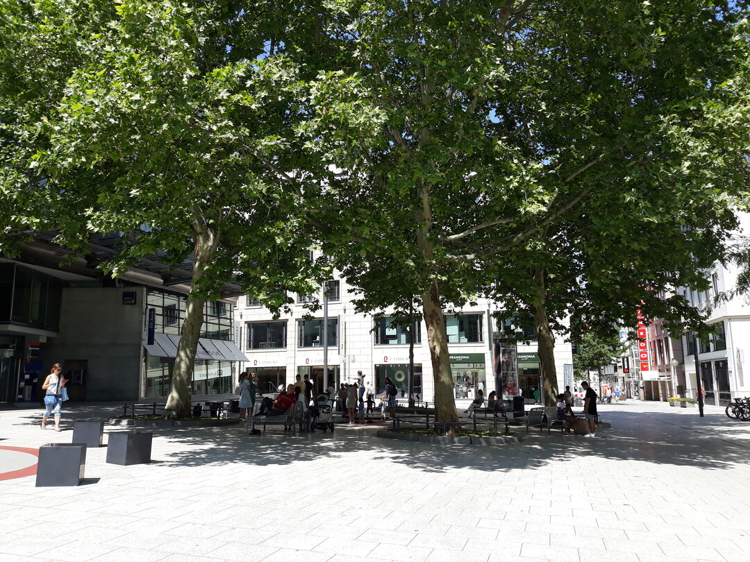 Stellen Sie sich einen innerstdtischen Platz im Sommer ohne Bume und einen mit Bumen vor. Wo wrden Sie sich lieber aufhalten/im Straencaf sitzen?