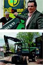 Markus Dillmann (oben rechts, links Firmensenior Horst Dillmann) hat mit Großaufträgen viel Beschäftigung für seinen 14-Tonner Volvo EW140C