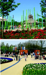 Großes Los in Rietberg: Erlebnisspielplatz (o.) und mit Betonpflaster statt gefärbtem Asphalt befestigter Eingang