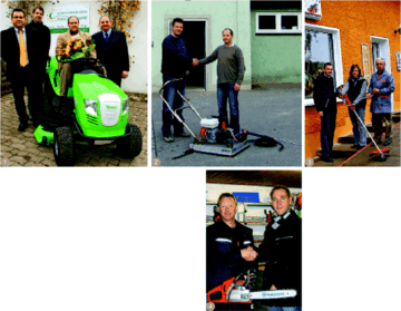 1 Stefan Jackisch, Eric S. Manegold,
Gewinner Heinrich Brune
und Torsten Panhorst (von links)<BR>
2 Jens Schll (links) bergibt
Thomas Kppler den Pflasterreiniger
Easy Clean<BR>
3 Dirk Wunder (links) und Bernd
Kaden berreichen Antje Franke
ihren neuen Freischneider<BR>
4 Landschaftsgrtner Gert
Rasdemaker (rechts) bekommt
seinen vierten Preis vom Fachhndler
Ludger Tappe, Steinfurt