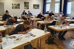 Für die Teilnehmerinnen und Teilnehmer an der Talentschmiede in Freising stand am zweiten Seminartag das Zeichnen wirkungsvoller Gartenpläne auf dem Programm.