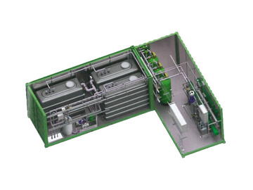Die Wasseraufbereitungstechnik mit Filteranlage, Umkehrosmoseanlage und Vorlagebehltern wurde als komplett vormontierte Containeranlage geliefert und betriebsfertig aufgestellt.