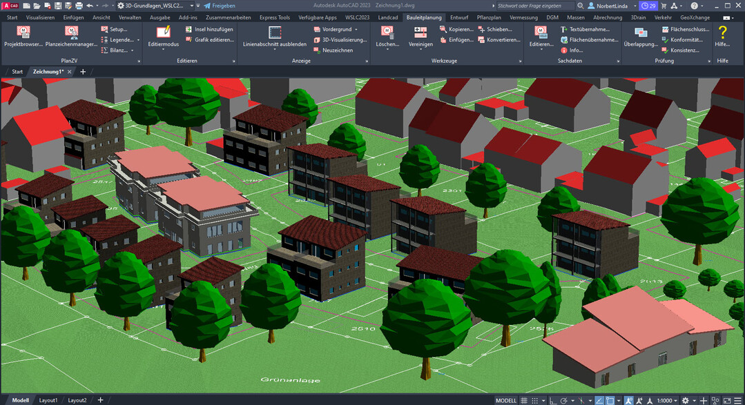 Stadtplanung in 3D mit WS LANDCAD 2023 auf AutoCAD