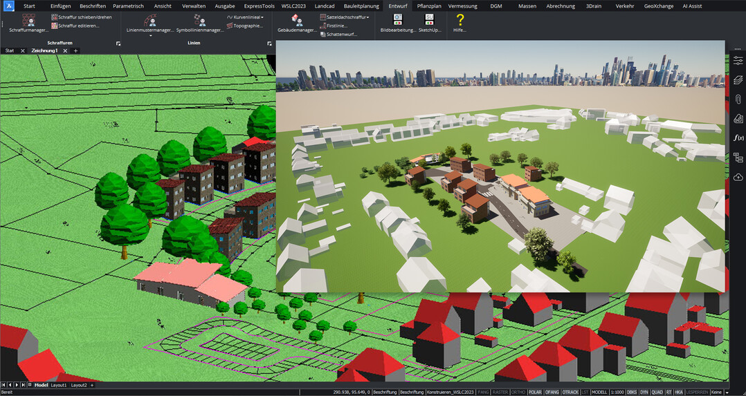 Stadtplanung in 3D mit WS LANDCAD 2023 auf BricsCAD und Twinmotion-Rendering